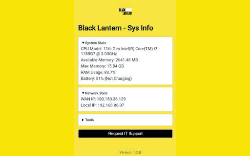 Black Lantern Sys Info  from Chrome web store to be run with OffiDocs Chromium online