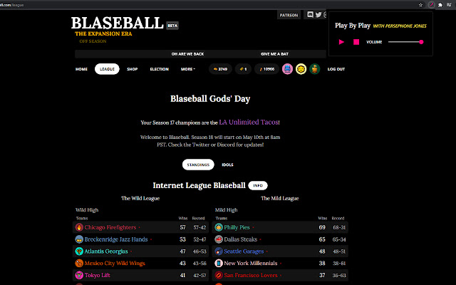 Blaseball with Persephone Jones  from Chrome web store to be run with OffiDocs Chromium online