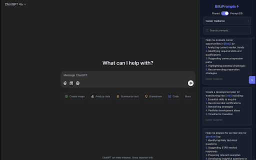 BlitzPrompts  from Chrome web store to be run with OffiDocs Chromium online