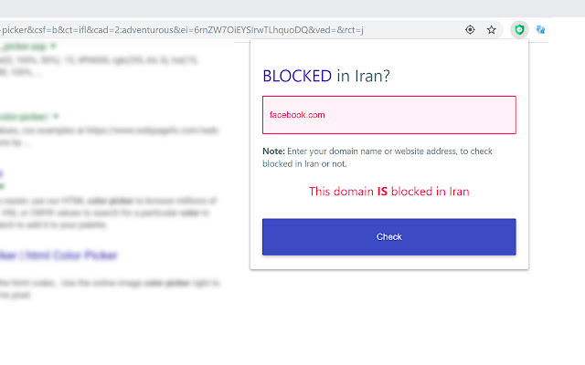 BlockedInIran từ cửa hàng Chrome trực tuyến sẽ được chạy bằng OffiDocs Chrome trực tuyến
