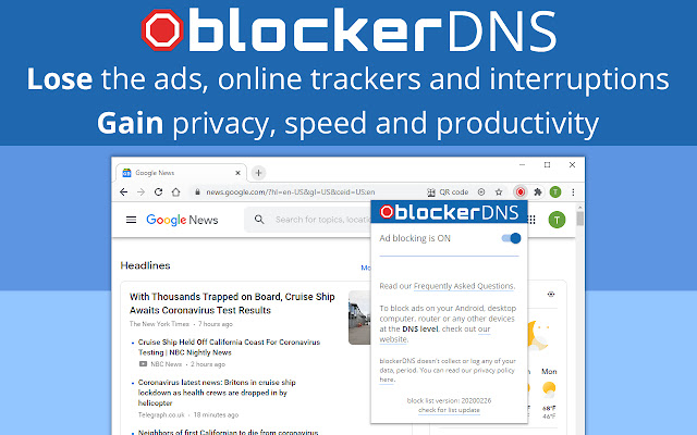 blockerDNS Ad  Tracker Blocking  from Chrome web store to be run with OffiDocs Chromium online