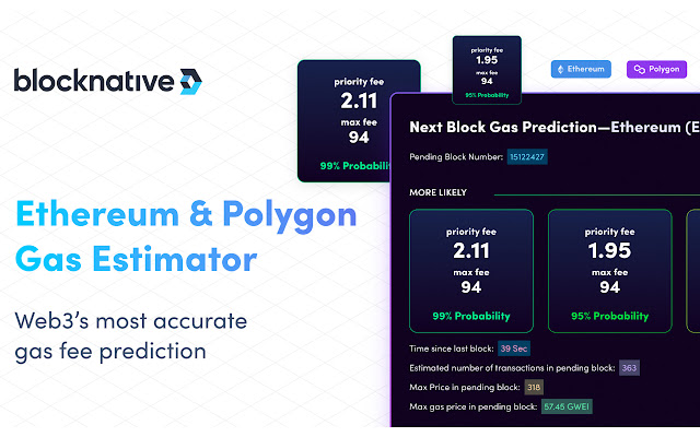 Blocknative Gas Fee Estimator for ETH  MATIC  from Chrome web store to be run with OffiDocs Chromium online