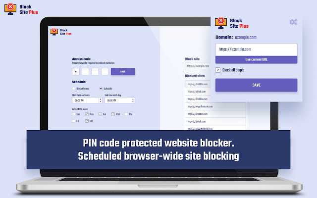 Block Site Plus  from Chrome web store to be run with OffiDocs Chromium online
