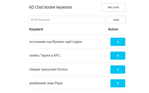 Block twitch chat AD  from Chrome web store to be run with OffiDocs Chromium online