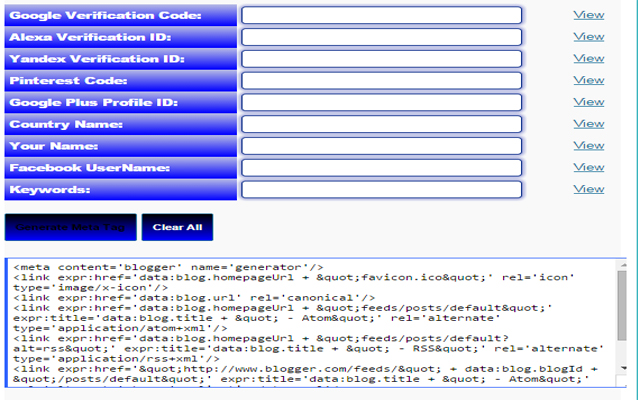 Blogger META tag generator  from Chrome web store to be run with OffiDocs Chromium online