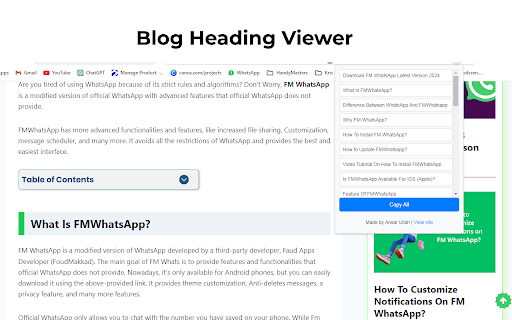 Blog Heading Viewer  from Chrome web store to be run with OffiDocs Chromium online