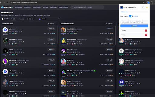 Blok Token Filter  from Chrome web store to be run with OffiDocs Chromium online