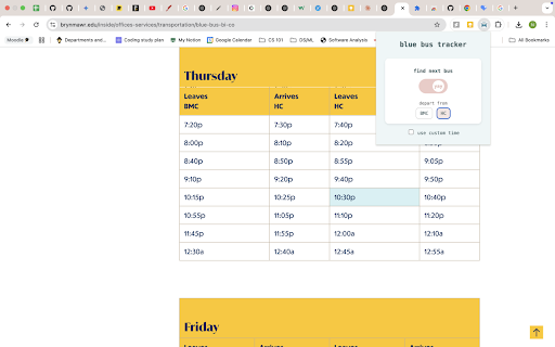 Blue Bus Schedule Helper  from Chrome web store to be run with OffiDocs Chromium online