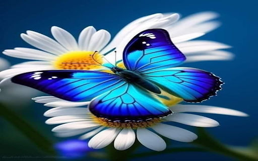 Blue butterfly and white daisy wallpaper  from Chrome web store to be run with OffiDocs Chromium online