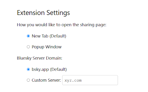 Bluesky Share Extension  from Chrome web store to be run with OffiDocs Chromium online