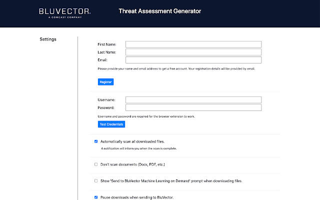 BluVector Threat Assessment Generator  from Chrome web store to be run with OffiDocs Chromium online
