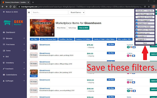 BoardGameGeek Market Filter  from Chrome web store to be run with OffiDocs Chromium online