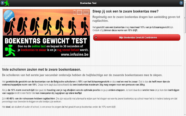 ক্রোম ওয়েব স্টোর থেকে Boekentas Gewicht Test (NL) OffiDocs Chromium অনলাইনে চালানো হবে