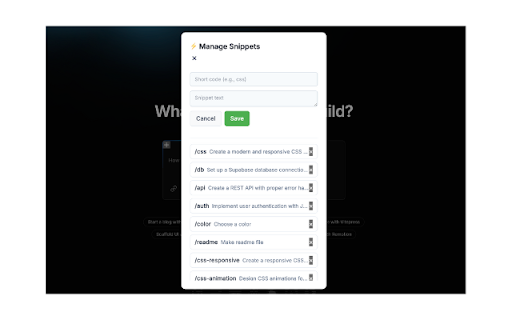 Bolt.new Snippets  from Chrome web store to be run with OffiDocs Chromium online