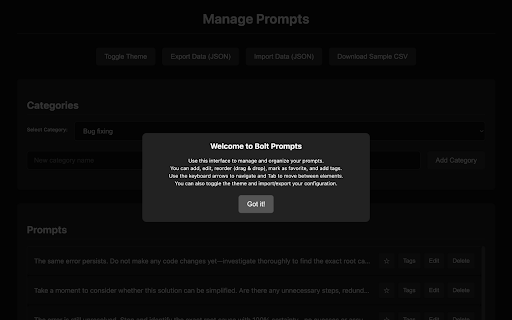 Bolt Prompts  from Chrome web store to be run with OffiDocs Chromium online