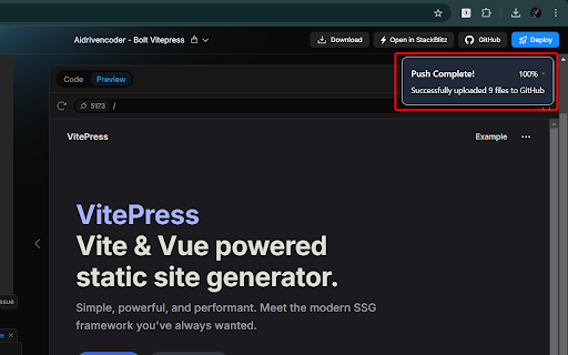 Bolt to GitHub  from Chrome web store to be run with OffiDocs Chromium online