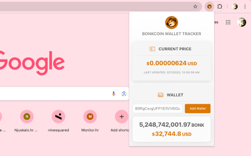 Bonkcoin Price/Wallet Tracker  from Chrome web store to be run with OffiDocs Chromium online