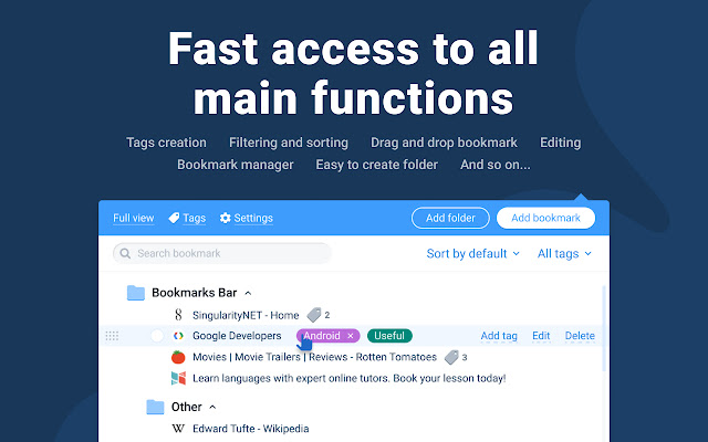 Bookmanize Advanced bookmark manager  from Chrome web store to be run with OffiDocs Chromium online