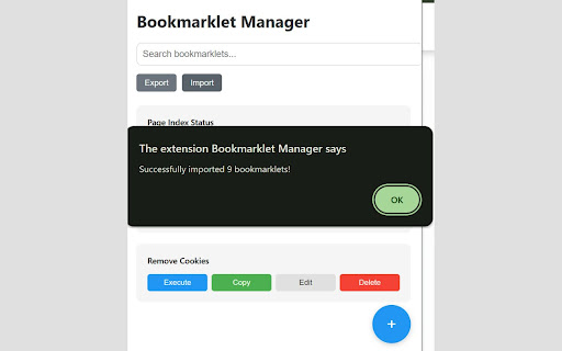 Bookmarklet Manager  from Chrome web store to be run with OffiDocs Chromium online