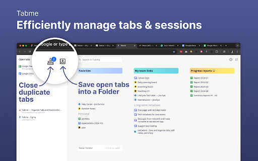Bookmark Manager | Tabme Mini  from Chrome web store to be run with OffiDocs Chromium online