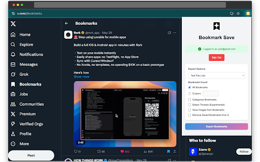 Bookmark Save  from Chrome web store to be run with OffiDocs Chromium online