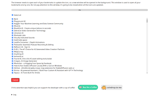 Bookmarks icons  from Chrome web store to be run with OffiDocs Chromium online