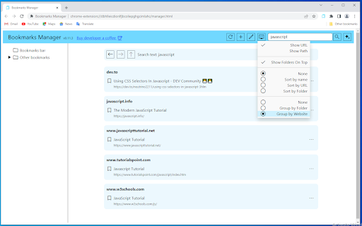 Bookmarks Manager  from Chrome web store to be run with OffiDocs Chromium online