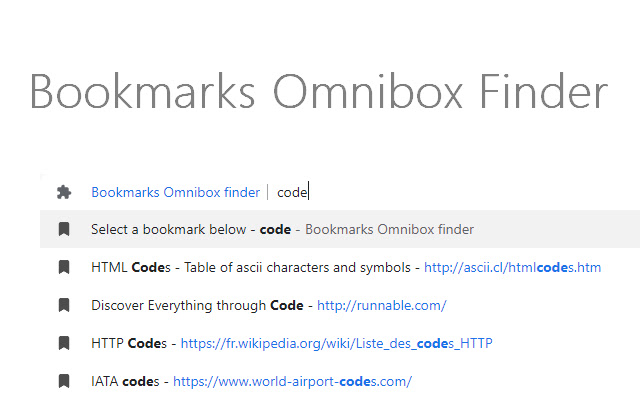 Bookmarks Omnibox finder  from Chrome web store to be run with OffiDocs Chromium online