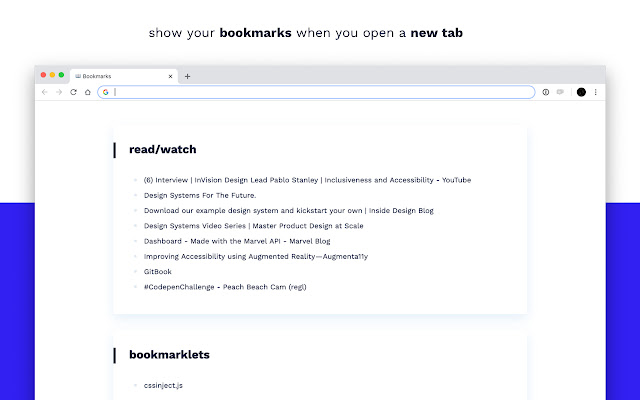 BookmarksTab  from Chrome web store to be run with OffiDocs Chromium online