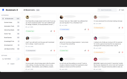Bookmark X: Twitter/X Bookmark Manager  from Chrome web store to be run with OffiDocs Chromium online