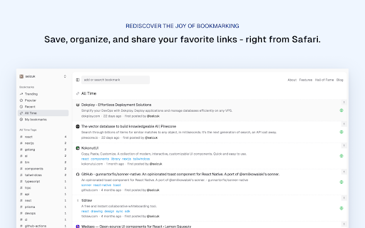 bookmrks.io  from Chrome web store to be run with OffiDocs Chromium online