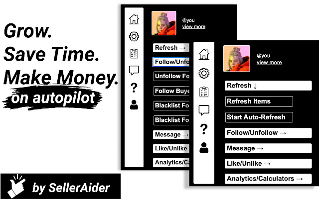 Bot for Depop Grow SellerAider  from Chrome web store to be run with OffiDocs Chromium online