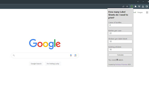 Bottle Label Calculator  from Chrome web store to be run with OffiDocs Chromium online