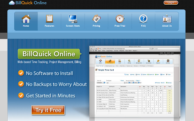 BQE BillQuick Online Time Tracking, Billing  from Chrome web store to be run with OffiDocs Chromium online