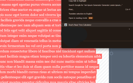 Brads Read Time Calculator  from Chrome web store to be run with OffiDocs Chromium online
