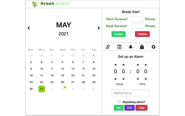 Break Alert  from Chrome web store to be run with OffiDocs Chromium online