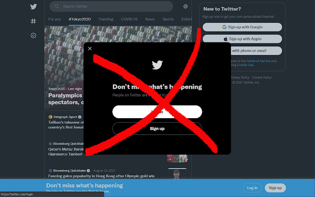 Breakthrough Twitter Login Wall  from Chrome web store to be run with OffiDocs Chromium online