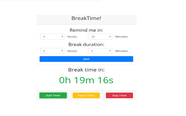 Break Time จาก Chrome เว็บสโตร์เพื่อใช้งานกับ OffiDocs Chromium ออนไลน์