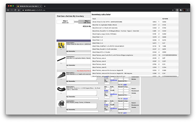 Bricklink inventory calculator  from Chrome web store to be run with OffiDocs Chromium online