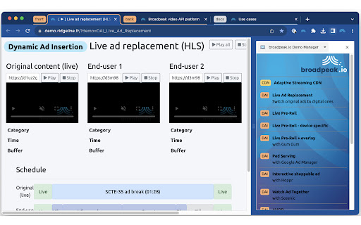 broadpeak.io Demo Manager  from Chrome web store to be run with OffiDocs Chromium online