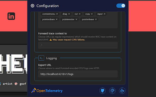 Browser Extension for OpenTelemetry  from Chrome web store to be run with OffiDocs Chromium online