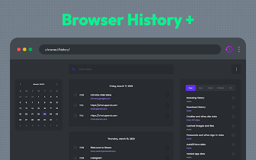Browser History Plus  from Chrome web store to be run with OffiDocs Chromium online