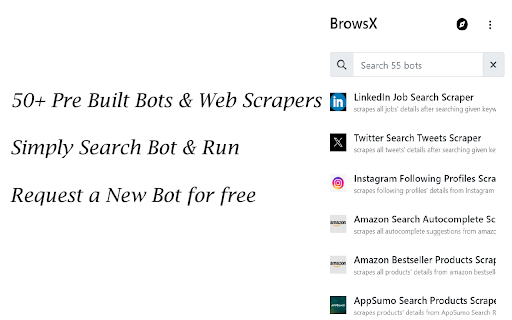 BrowsX Browser Apps to Automate  Scrape the Web  from Chrome web store to be run with OffiDocs Chromium online