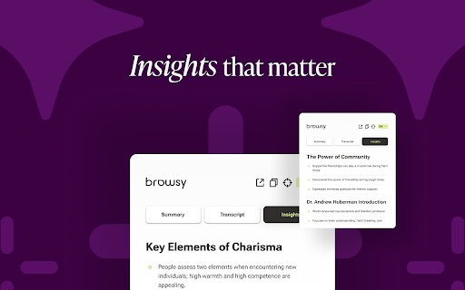 Browsy Summarize Video  Webpage  from Chrome web store to be run with OffiDocs Chromium online