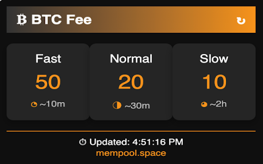 BTC Fee Estimator  from Chrome web store to be run with OffiDocs Chromium online