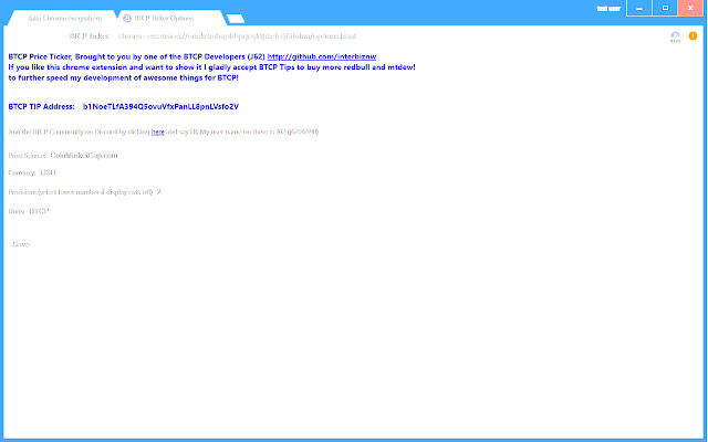 BTCP Ticker  from Chrome web store to be run with OffiDocs Chromium online