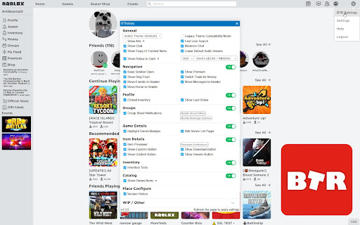 BTRoblox Plus Upgrade Your Roblox  from Chrome web store to be run with OffiDocs Chromium online