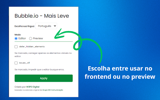 Bubble.io Mais Leve  from Chrome web store to be run with OffiDocs Chromium online