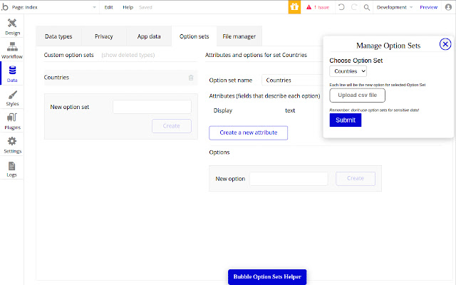 Bubble Option Sets Helper  from Chrome web store to be run with OffiDocs Chromium online