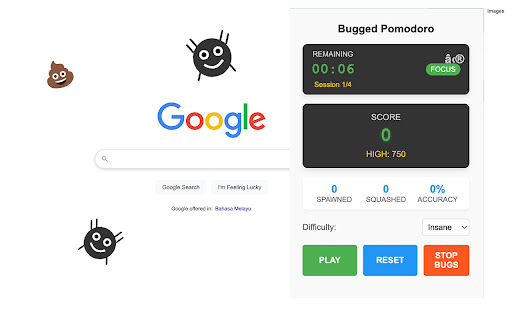 Bugged Pomodoro  from Chrome web store to be run with OffiDocs Chromium online